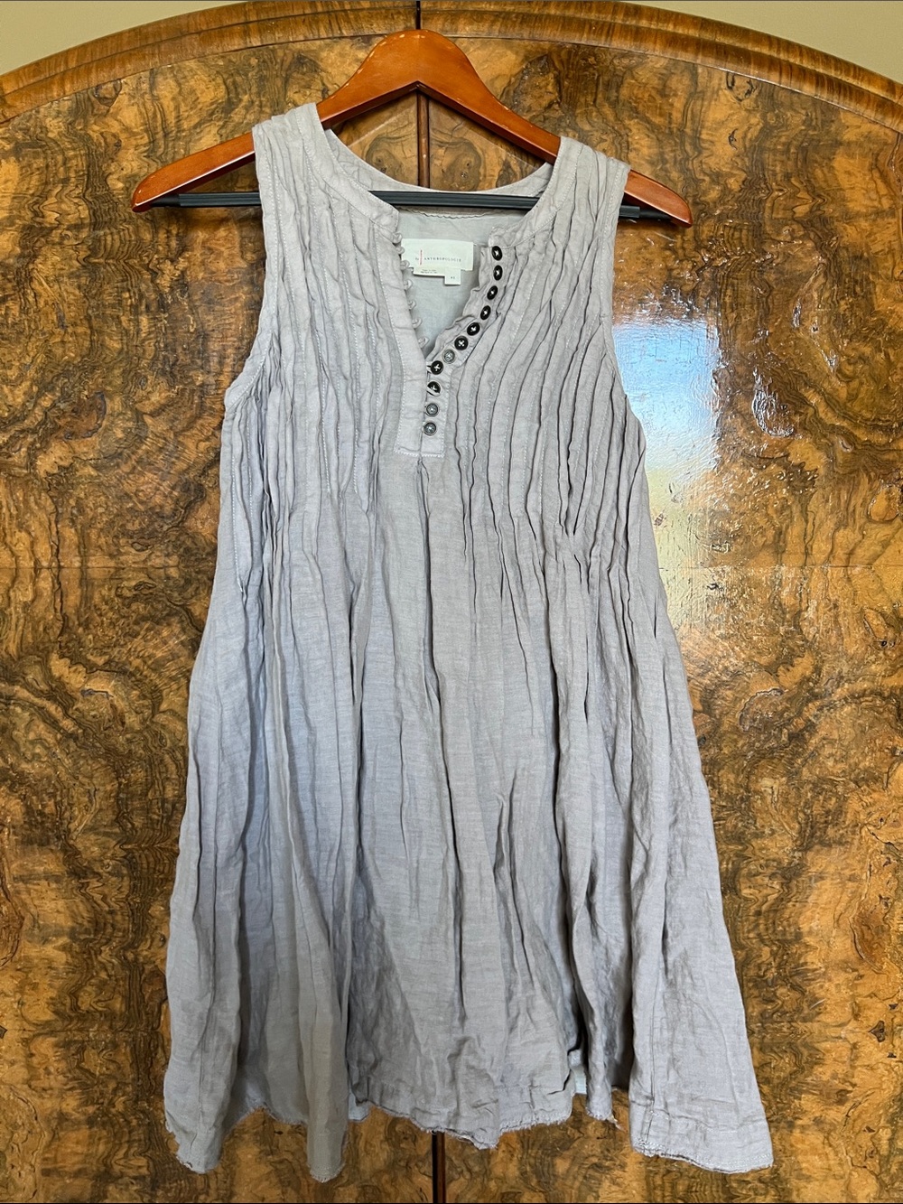 Anthropologie Light Gray Sleeveless Pleated Mini dress, xs